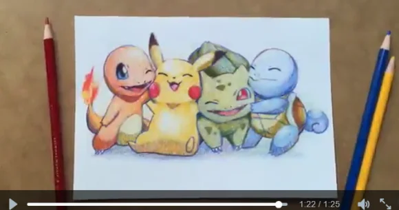 Turns out you can draw all four original starter Pokémon with just three colored pencils【Video】
