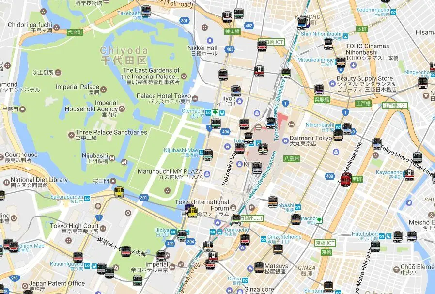 Map of Tokyo trains in real time