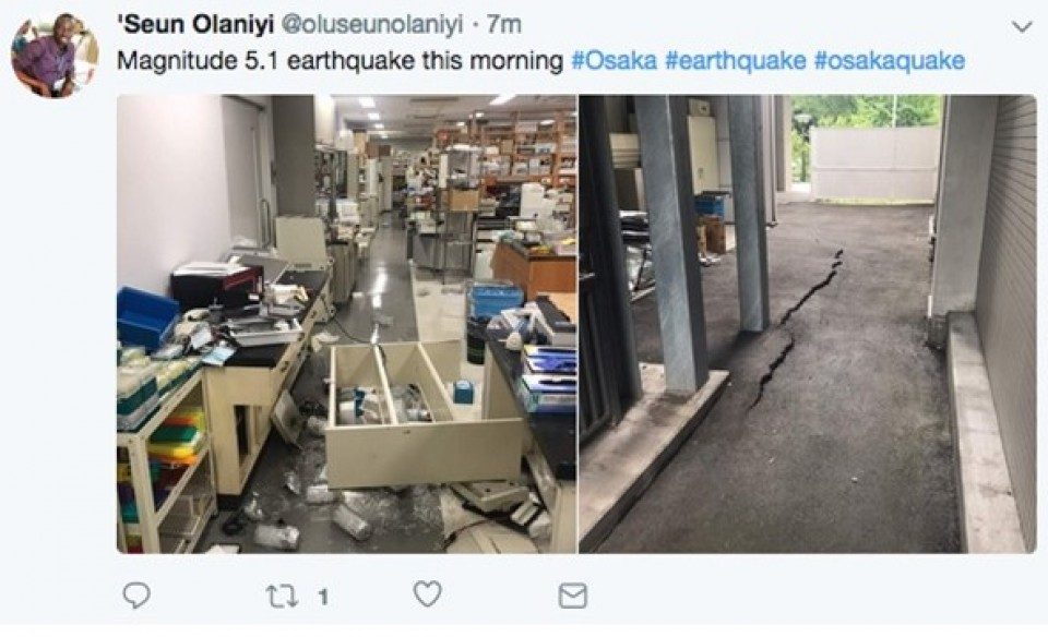 Social media users share images of M6.1 quake in Osaka