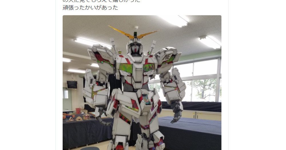 This huge, detailed Gundam sculpture was built out of cardboard by Japanese high school students